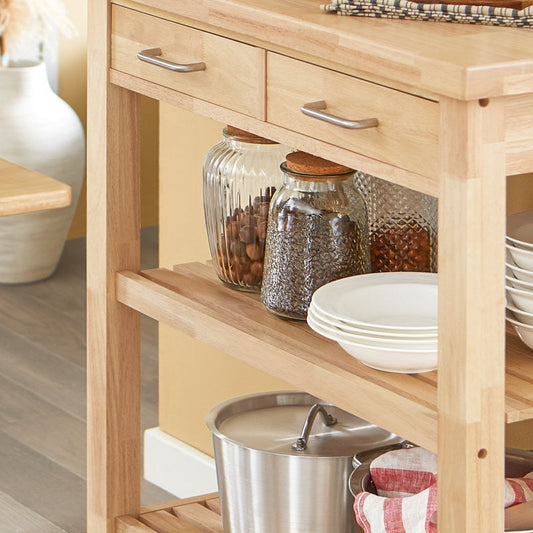 Andwele Wood Kitchen Bar Cart with Wheels – Rustic Mobile Serving & Storage Trolley