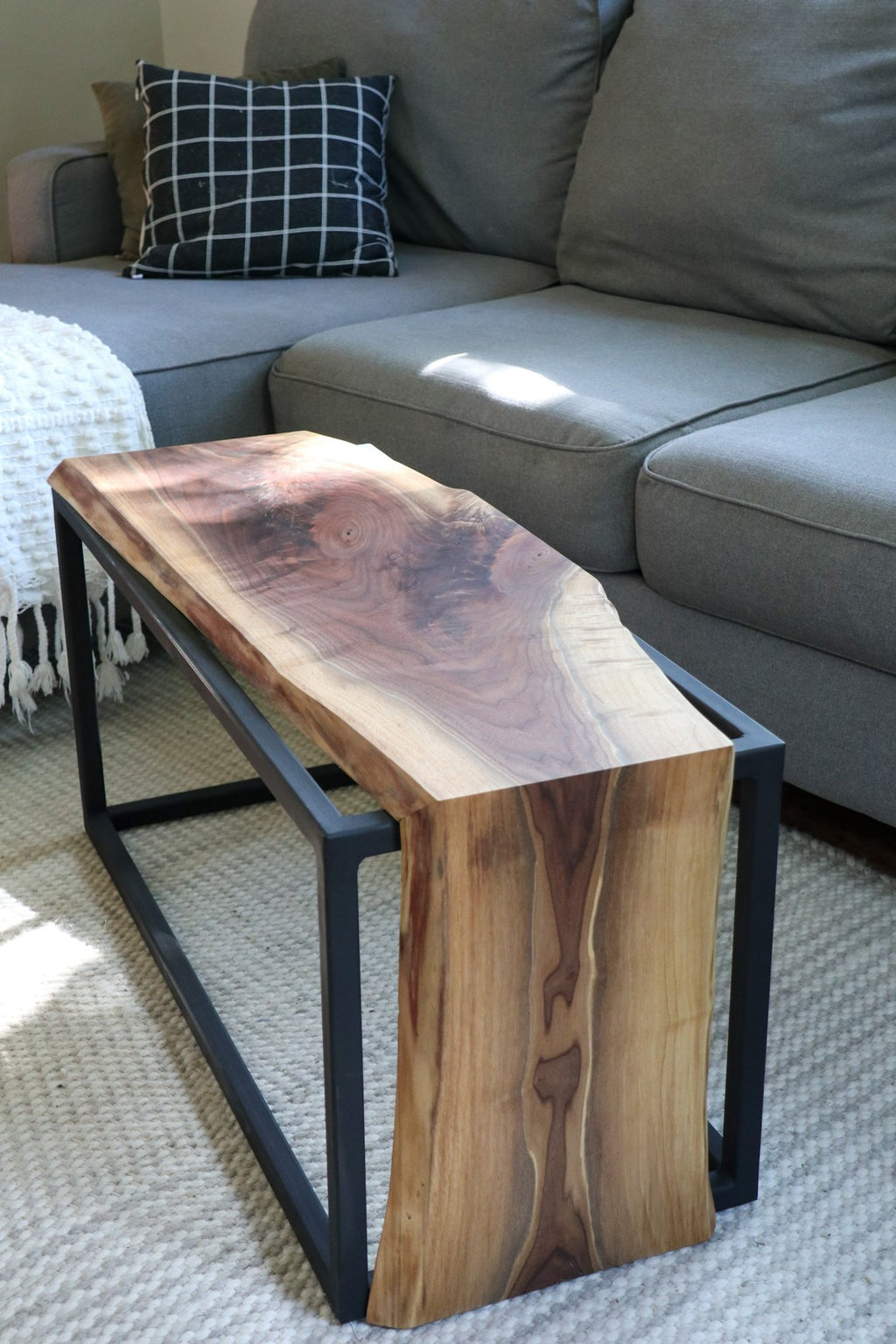 Live-Edge Sheesham Waterfall Bench / Coffee Table – Solid Wood Natural Edge Rustic Modern Design