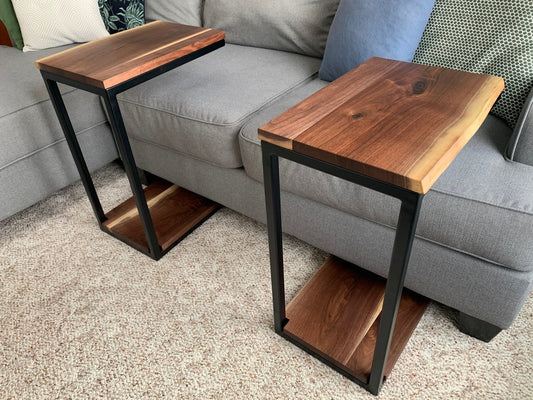 Floor Shelf Live Edge Sheesham Wood C Table β Solid Wood Sofa Side Table with Storage