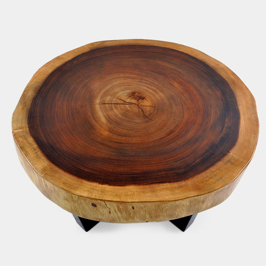 Live-Edge Sheesham Coffee Table – Natural Wood Slab with Modern Metal Base