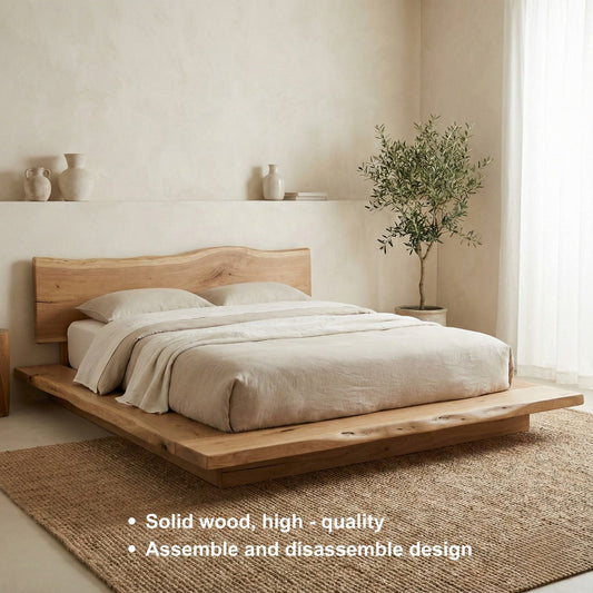 Handcrafted Solid Wood Bed with Natural Live-Edge Headboard
