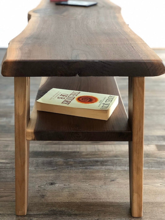Rustic Live Edge Sheesham Wood Coffee Table – Mid Century Farmhouse Style, Handmade Solid Wood Living Room Table
