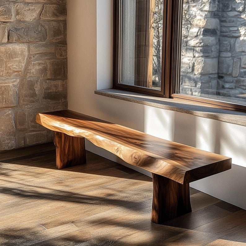 Handmade Live Edge Sheesham Bench: Rustic Solid Wood Seating