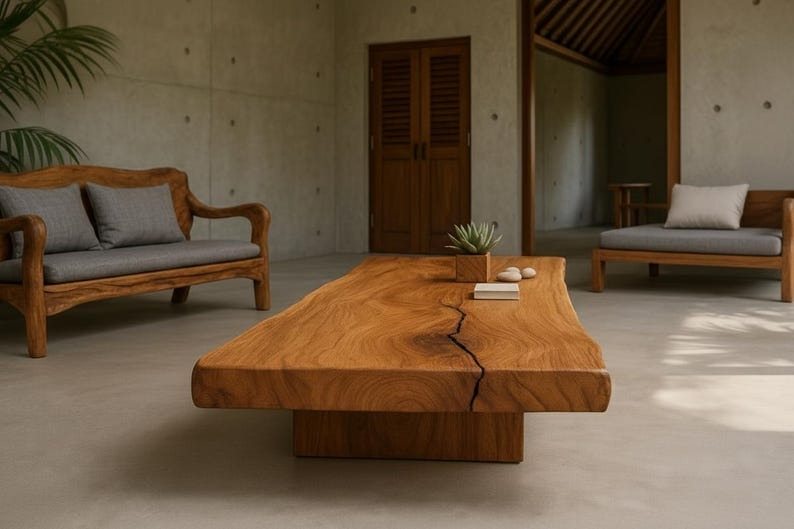 Handcrafted Live Edge Sheesham Wood Coffee Table – Reclaimed Solid Wood, Modern Rustic Living Room Furniture