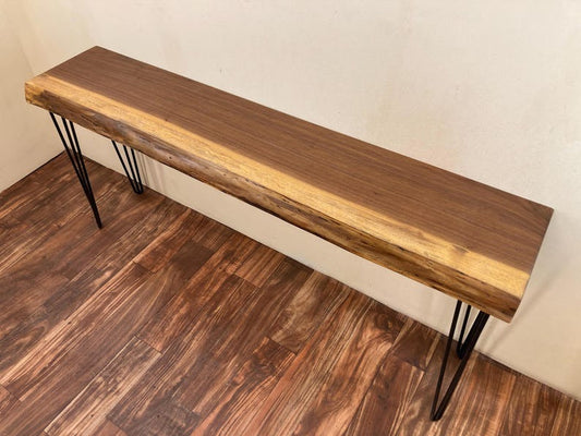 Live Edge Solid Sheesham Wood Console Table – Handmade Rustic Entryway Table, Natural Wood Hall Furniture