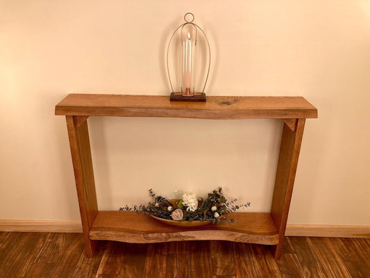 Handcrafted Sheesham Wood Console Table with Shelf – Solid Wood Entryway Table, Rustic Modern Hall Furniture