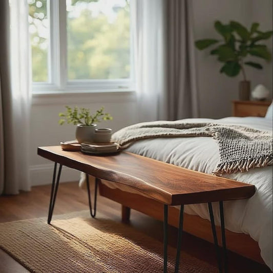 Handmade Live Edge Sheesham Bench – Solid Wood, Metal Legs