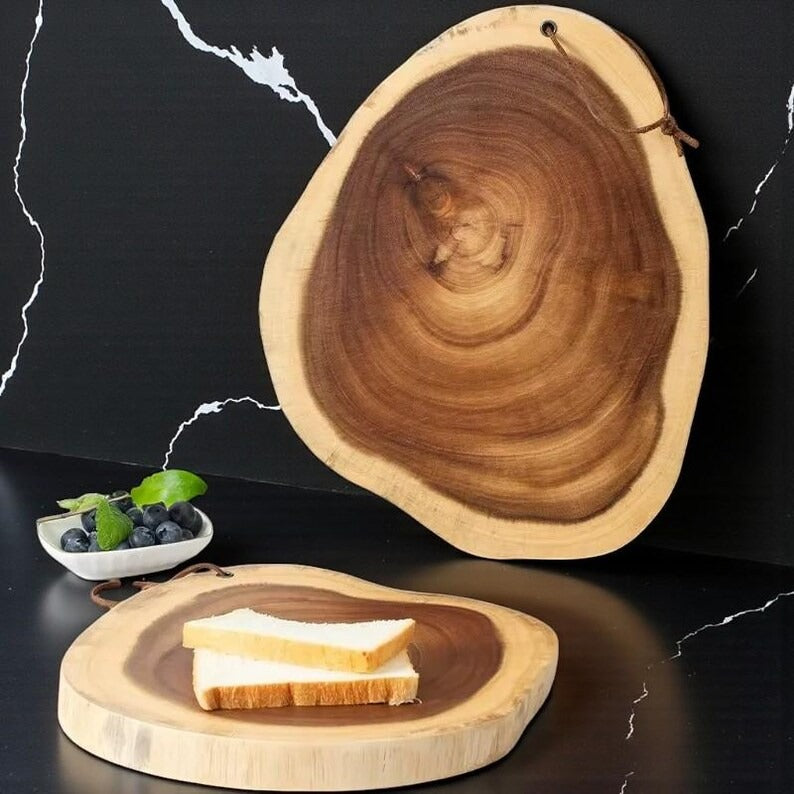 Handcrafted Sheesham Wood Rustic Chopping Board & Live Edge Serving Tray – Natural Solid Wood Kitchen Board