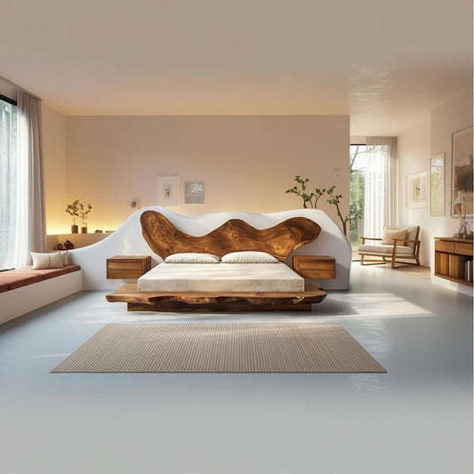 Solid Sheesham Wood Bed with Headboard & Nightstands