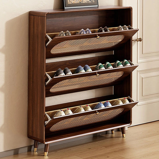 Wooden Tipping Bucket Shoe Rack Vertical Shoe Cabinet