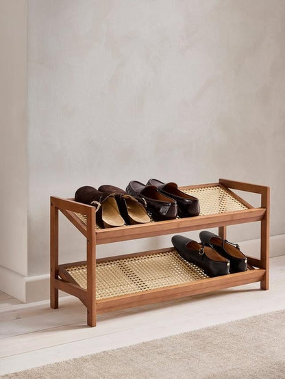 Rattan Bamboo 2 Tier Shoe Rack
