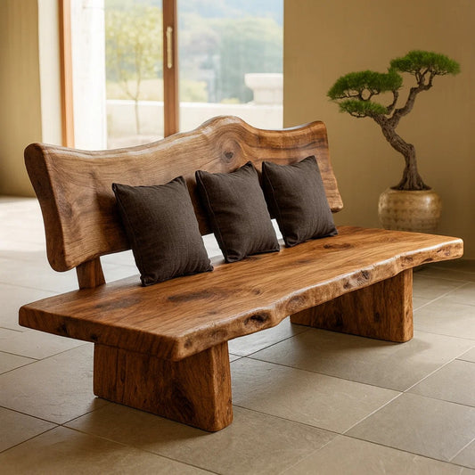 Handcrafted Solid Wood Sofa – Modern Minimalist Frame with Warm Natural Grain