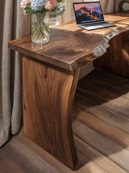 Modern Live Edge Desk With Storage Drawers For Study Room