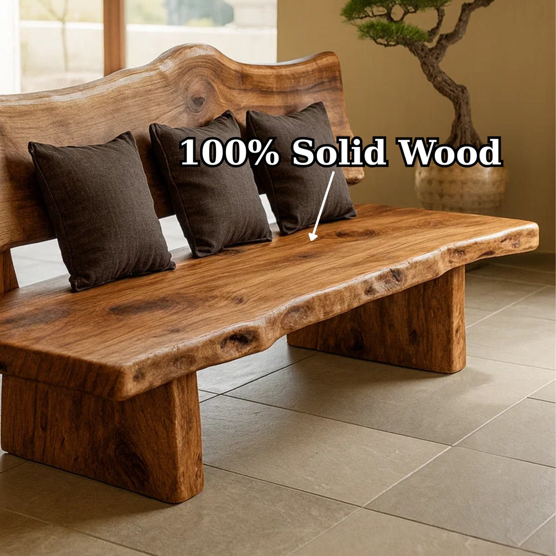 Handcrafted Solid Wood Sofa – Modern Minimalist Frame with Warm Natural Grain