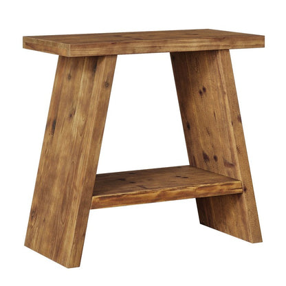 Solid Wood Small Side Table with 2-Tier Storage