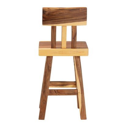 Handcrafted Solid Wood Stool With Backrest, Rustic Modern Seating For Kitchen Island Or Dining Area