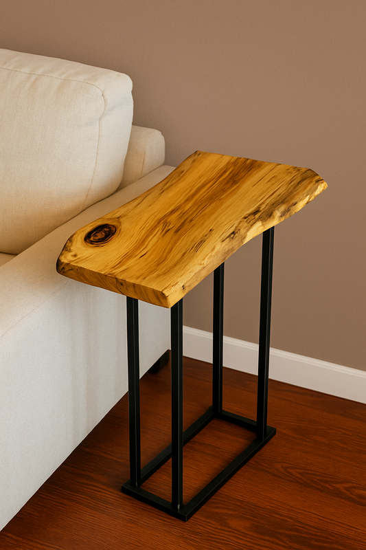 Rustic Live Edge Sheesham Side Table – Natural Edge Bedside or Sofa Table