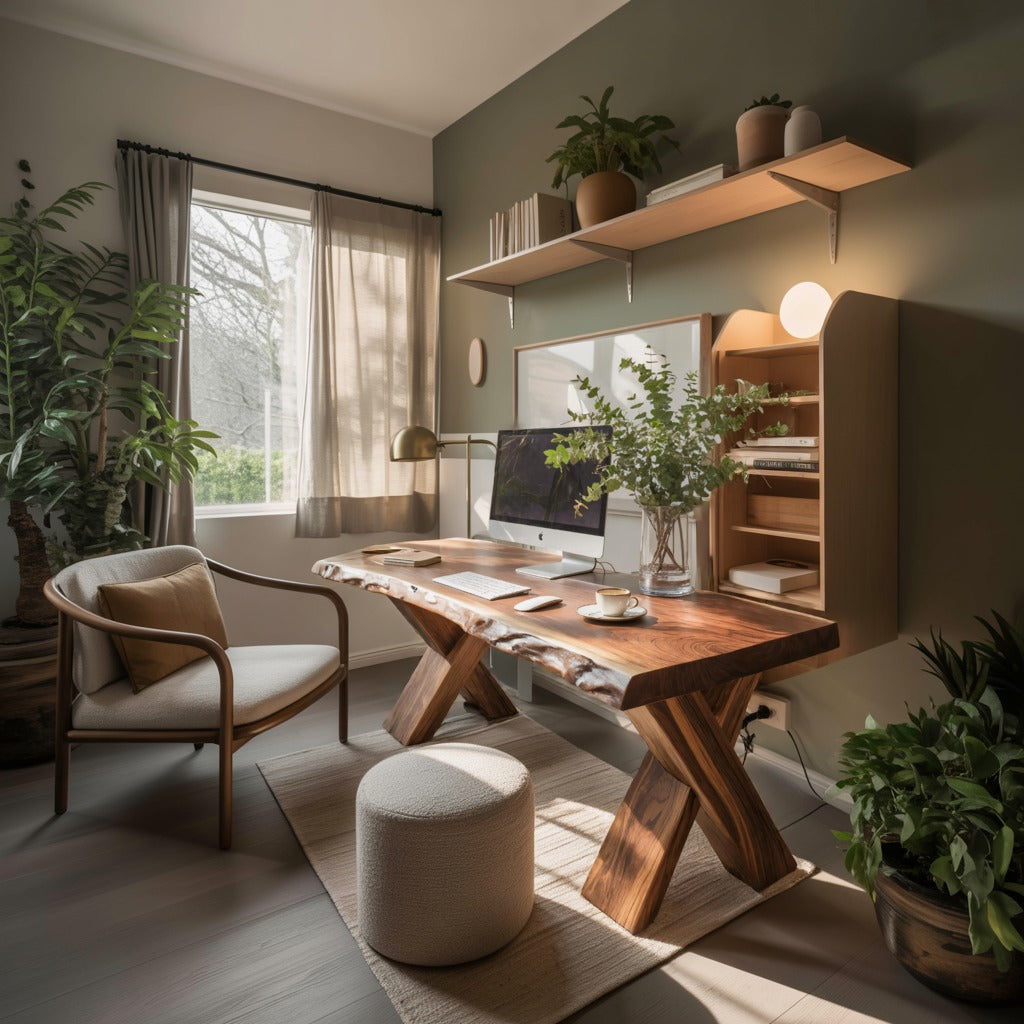 Live Edge Wooden Desk With X Legs For Rustic Home Office Or Studio