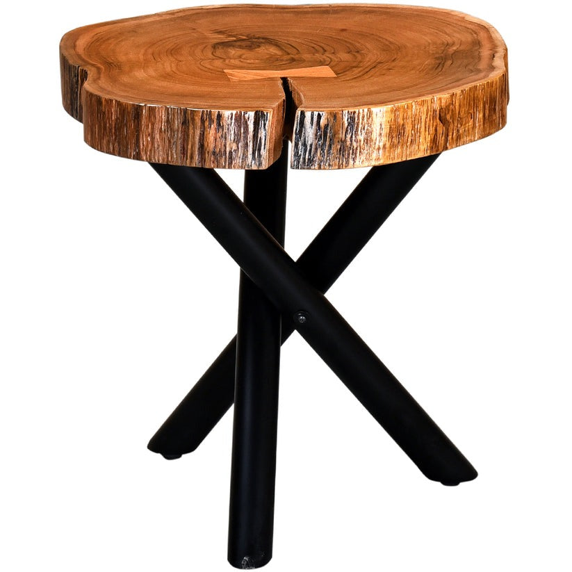 Live Edge Sheesham Coffee Table with Cross Metal Legs – Modern Rustic Wood Table