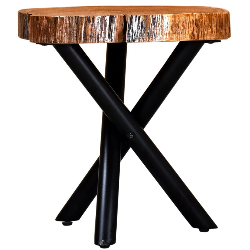 Live Edge Sheesham Coffee Table with Cross Metal Legs – Modern Rustic Wood Table