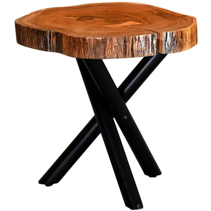 Live Edge Sheesham Coffee Table with Cross Metal Legs – Modern Rustic Wood Table