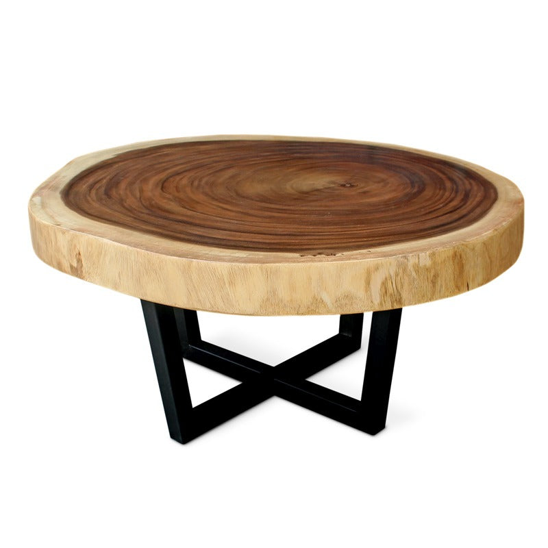Live-Edge Sheesham Coffee Table – Natural Wood Slab with Modern Metal Base