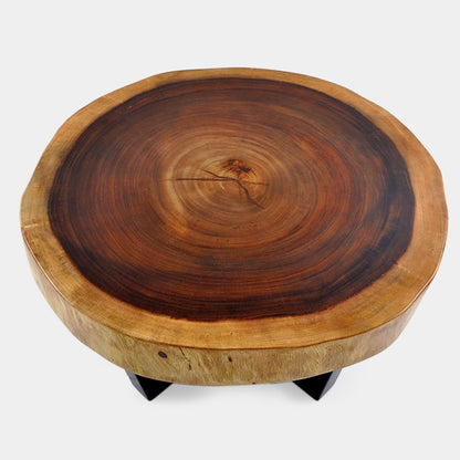 Live-Edge Sheesham Coffee Table – Natural Wood Slab with Modern Metal Base