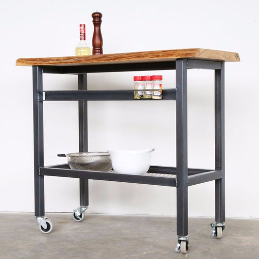 Wooden Cook Cart on Wheels – Compact Kitchen Prep & Serving Trolley