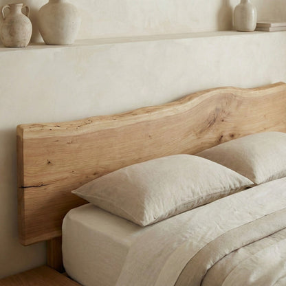 Handcrafted Solid Wood Bed with Natural Live-Edge Headboard