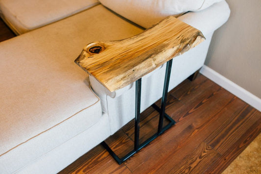 Rustic Live Edge Sheesham Side Table – Natural Edge Bedside or Sofa Table