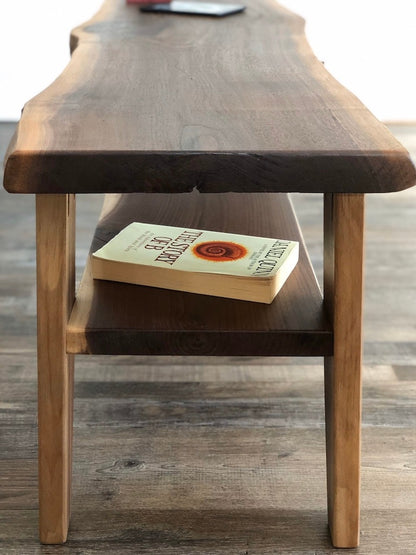 Rustic Live Edge Sheesham Wood Coffee Table – Mid Century Farmhouse Style, Handmade Solid Wood Living Room Table