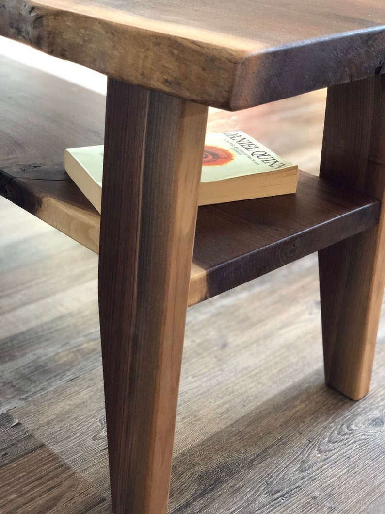 Rustic Live Edge Sheesham Wood Coffee Table – Mid Century Farmhouse Style, Handmade Solid Wood Living Room Table