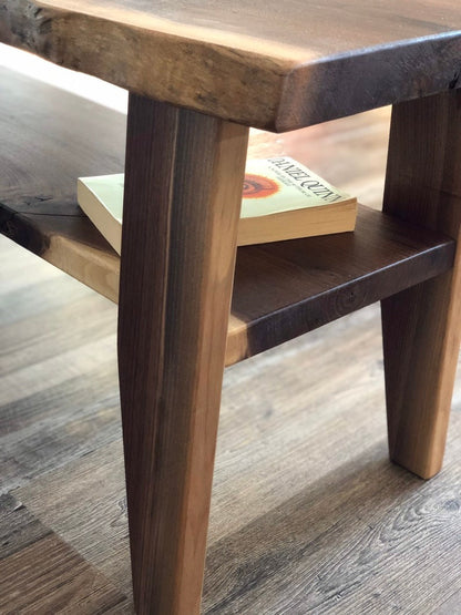 Rustic Live Edge Sheesham Wood Coffee Table – Mid Century Farmhouse Style, Handmade Solid Wood Living Room Table