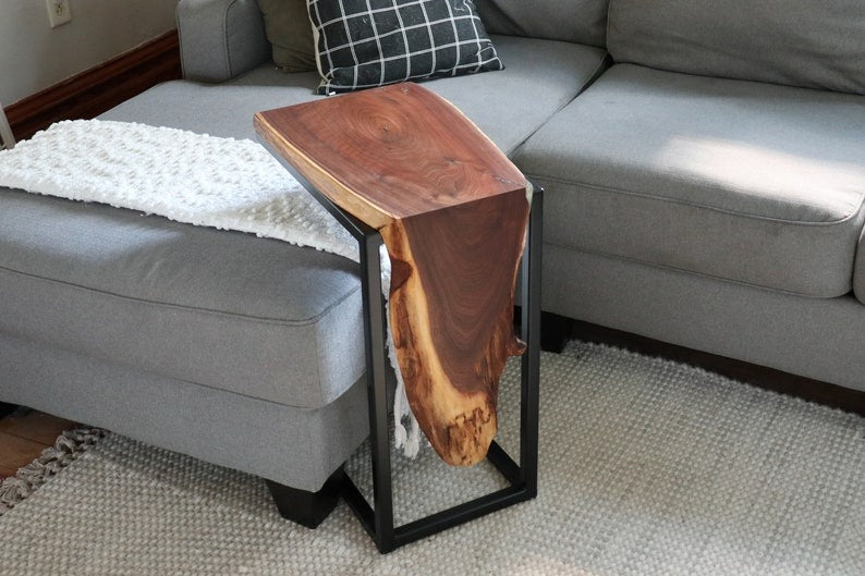 Live-edge Sheesham waterfall C-Table - Modern table, Home gift, Wood furniture