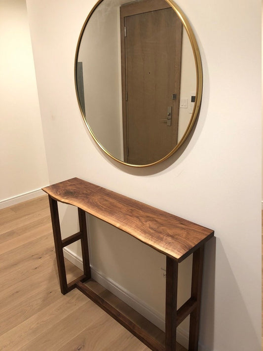 Live Edge Sheesham Wood Console Table – Handmade Solid Wood Entryway Table, Rustic Modern Hallway Furniture