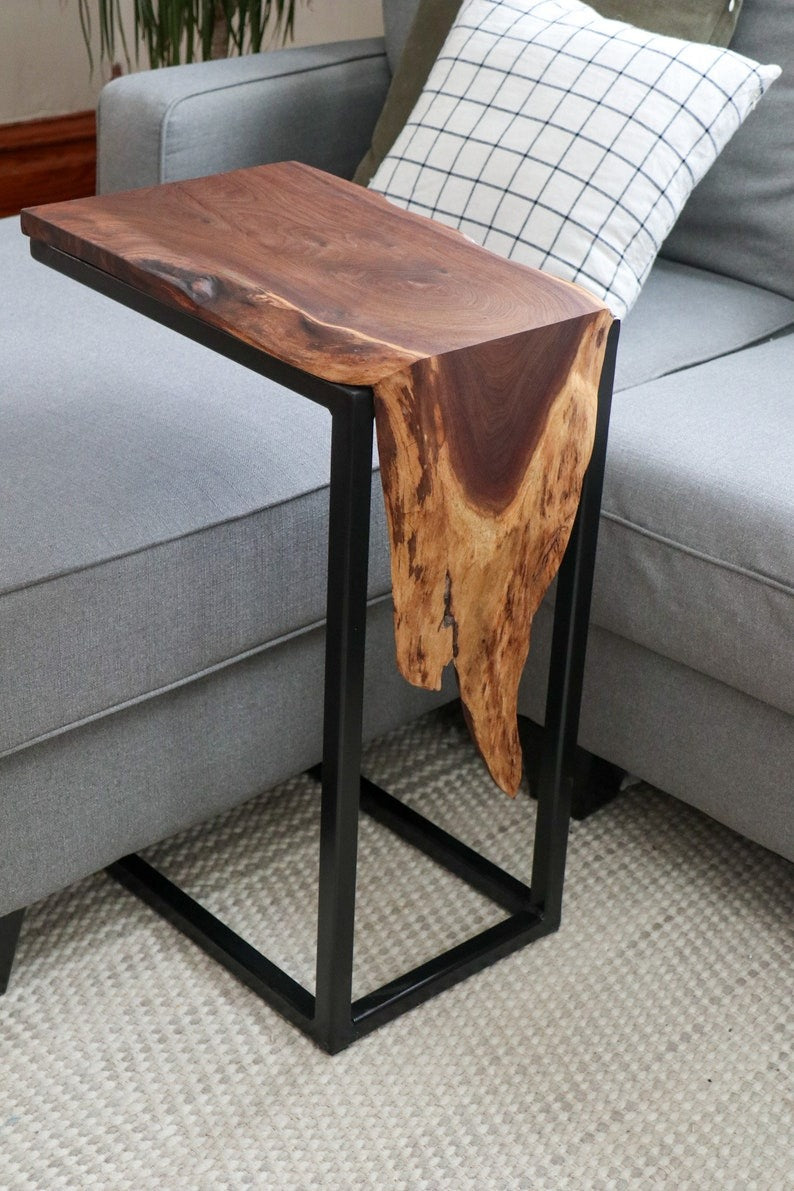Live-edge Sheesham waterfall C-Table - Modern table, Home gift, Wood furniture