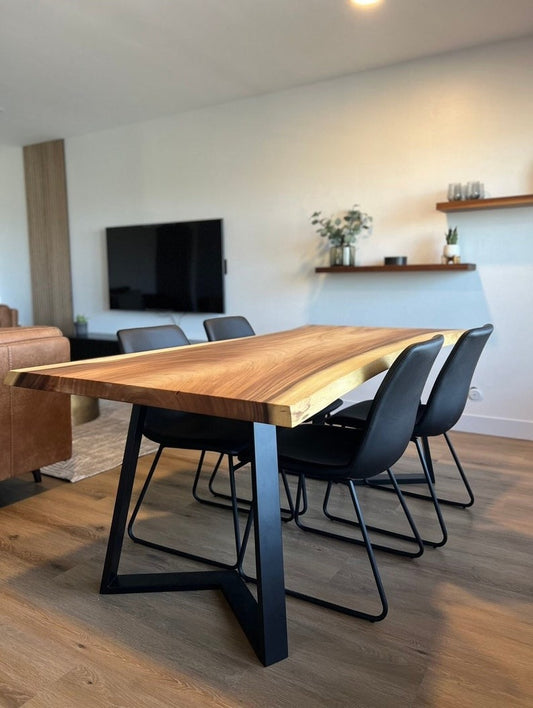 Custom Live Edge Sheesham Dining Table – Handmade Solid Wood Slab, Rustic Modern Dining Furniture