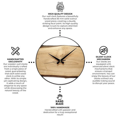Handcrafted Live Edge Wood Wall Clock, Modern Minimalist Decor