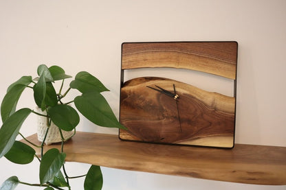 Live Edge Wood + Metal Clock Rustic Modern Minimalist Decor, Housewarming Wedding Gift