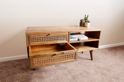 Modern TV Stand Cabinet with Shelves | Solid Wood Media Console for Living Room
