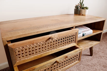 Modern TV Stand Cabinet with Shelves | Solid Wood Media Console for Living Room