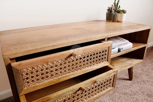 Modern TV Stand Cabinet with Shelves | Solid Wood Media Console for Living Room