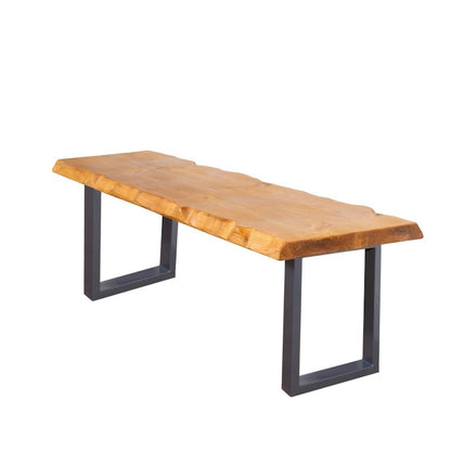 Live Edge Sheesham Wood Bench with Square Metal Legs – Industrial Reclaimed Timber Style, Handmade Solid Wood Seating