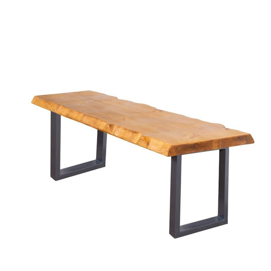 Live Edge Sheesham Wood Bench with Square Metal Legs – Industrial Reclaimed Timber Style, Handmade Solid Wood Seating