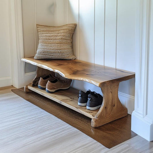 Handmade Solid Wood Shoe Rack Bench – Rustic Farmhouse Entryway Bench with Narrow Shoe Shelves