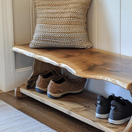 Handmade Solid Wood Shoe Rack Bench – Rustic Farmhouse Entryway Bench with Narrow Shoe Shelves