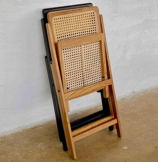 Handcrafted Rattan and Solid Wood Folding Chair