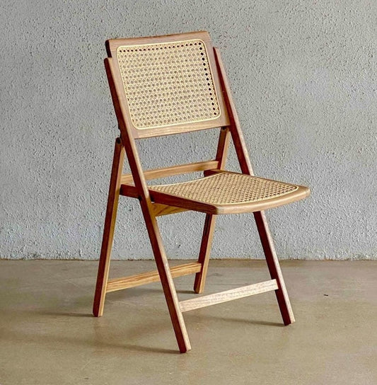 Handcrafted Rattan and Solid Wood Folding Chair