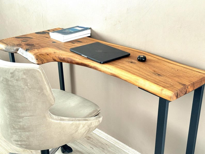 Handcrafted Live Edge Sheesham Desk – Solid Wood Slab with Metal Frame