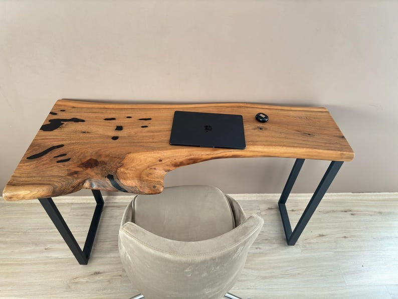 Handcrafted Live Edge Sheesham Desk – Solid Wood Slab with Metal Frame